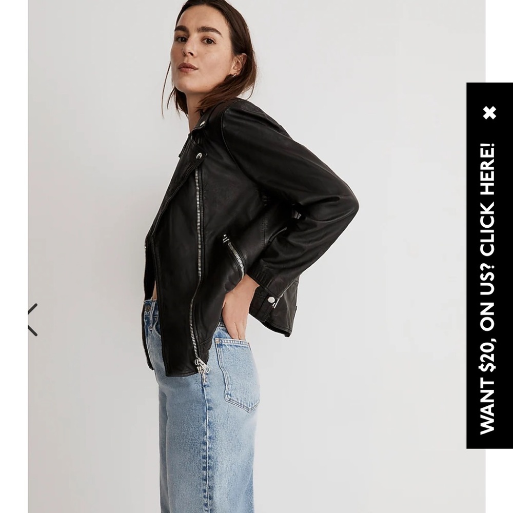 Madewell Black Leather Jacket oversized motorcycle